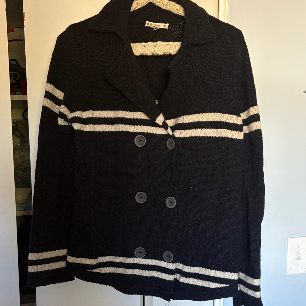 Ruff Hewn Black and Cream Striped Pea Coat